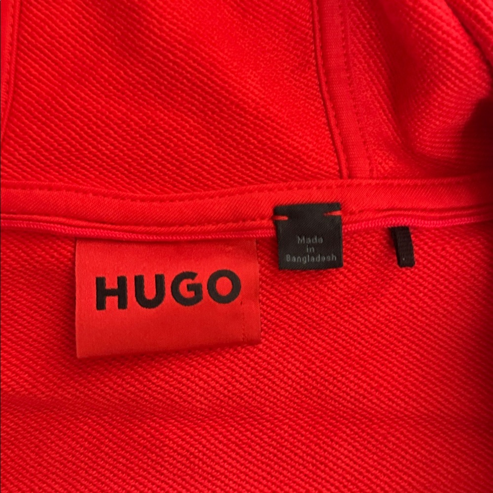 Mens Hugo Boss Red Zip Up Sweatshirt Stretch Cotton Hoodie Size Large - NEW* - Picture 3 of 8
